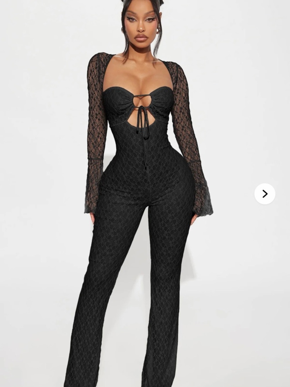 Fashion Nova Black Lace Cutout Tie-Front Jumpsuit